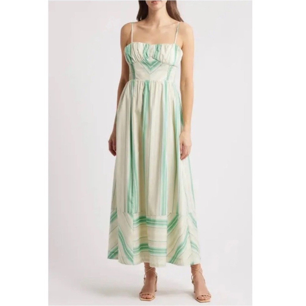 Du Paradis Striped Smocked Maxi Dress  Euro Summer Cottagecore Milkmaid Boho L - Picture 2 of 14